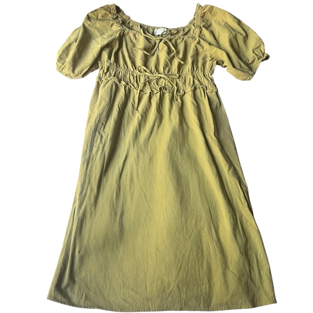 Universal Thread Olive Green Puff Sleeve Smocked Midi Dress - Picture 2 of 4